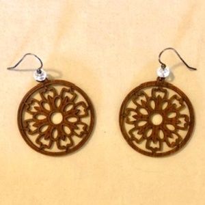 Carved Wood Lightweight Dangle Earrings, Pierced, Like New